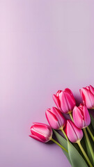 Tulip flowers on pastel lavender background, space for text, story format