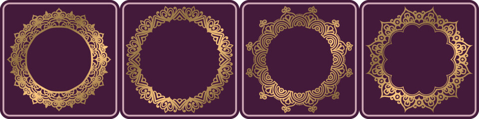 floral line art frame. mandala circular elements set.