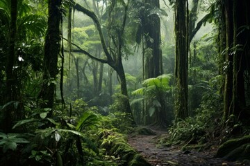 Fototapeta premium Rain forest tropical. Amazon rain. Generate Ai