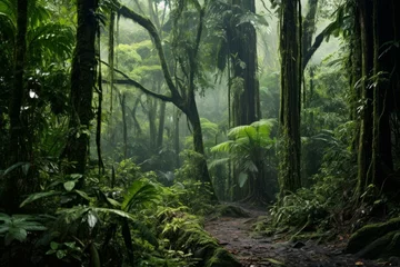 Poster Rain forest tropical. Amazon rain. Generate Ai © juliars