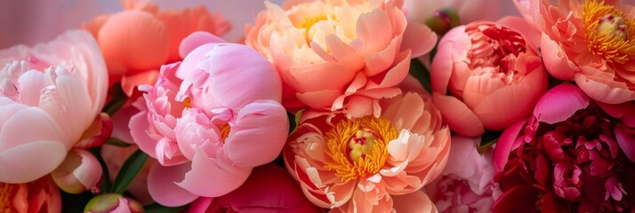 Colorful peonies in close-up view