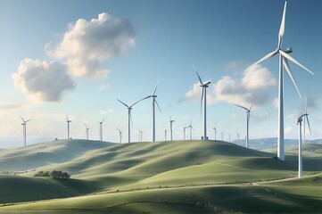 Wind Turbines Standing Tall and Proud on a Hilltop, Harnessing the Power of Clean Energy-Green Energy concept