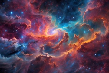Fototapeta na wymiar Vibrant Cosmic Nebula Amidst Starry Night Sky. Exploring the Wonders of the Universe Through Astronomy and Science. Supernova Inspiring Wallpaper