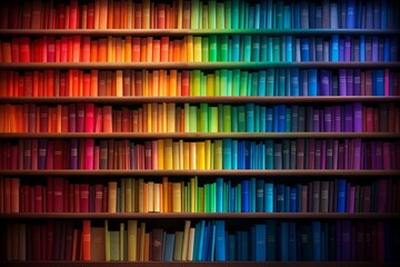 Colorful folders bookshelves rainbow. Office paper empty portfolio. Generate Ai - obrazy, fototapety, plakaty