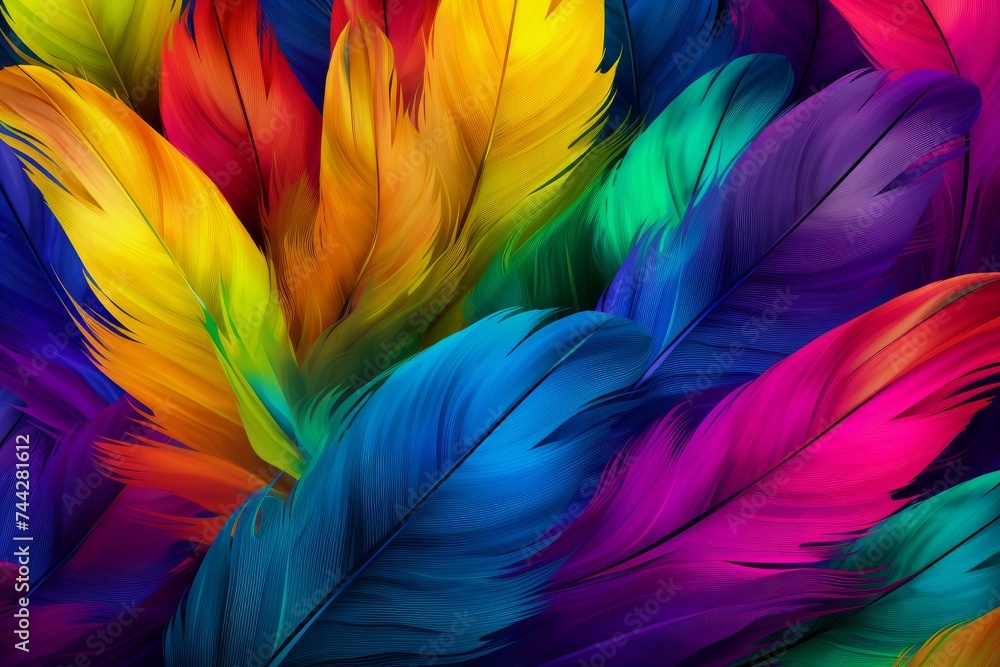 Poster rainbow feathers. pattern abstract texture. generate ai