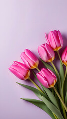 pink tulips on soft purple background, vertical format