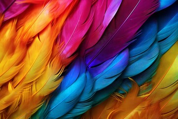 Rainbow feathers colorful. Fashion macro. Generate Ai