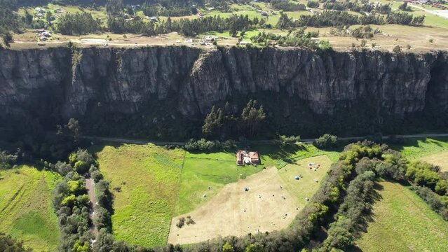 Aerial video of Rocas de Suesca tourist area for climbing enthusiasts. 