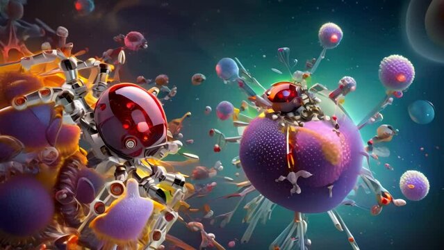 advanced nanorobot skillfully maneuvers through the complex labyrinth of human body, utilizing its imaging and targeting technologies to identify and locate any malignant cancer cells. AI-generated
