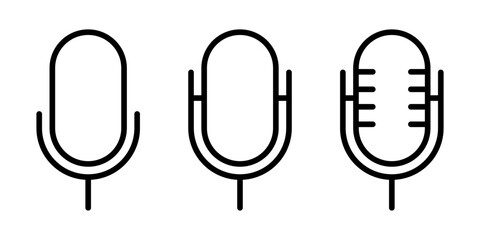 Set of microphone, mic icon vector. Voice recorder sign symbol. Editable stroke