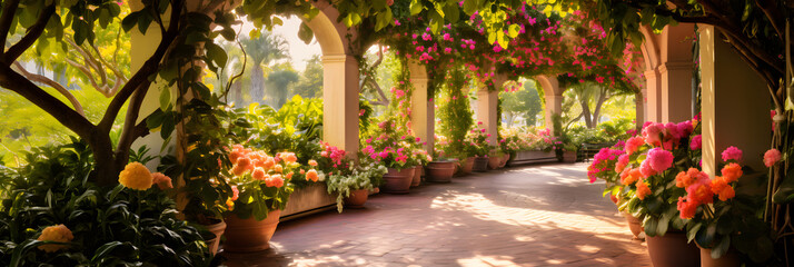 Sun-Kissed Garden View: A Serene Stroll through Blooming Nature