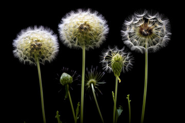 The dandelion stage is isolated on a black background