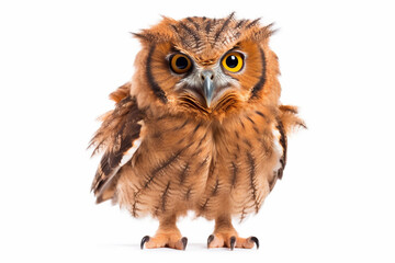 Naklejka premium Owl perched on a white background.