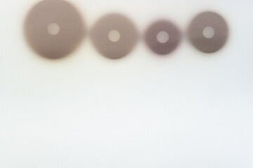 four round wooden rings on a lighted surface with tracing paper on top