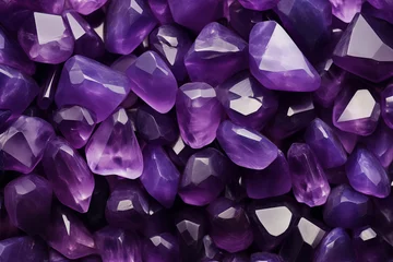 Fotobehang A pile of violet rocks resembles a colorful flower petal on the ground © Anastasiia