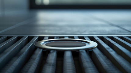 A closeup of a temperature sensor embedded in the floor which helps regulate the heating system.