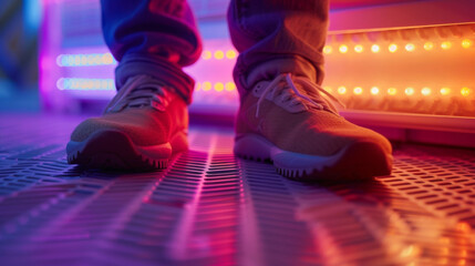 Fototapeta premium A closeup of the feet of a panel heater with rubber stoppers to prevent sliding and scratches on the floor.