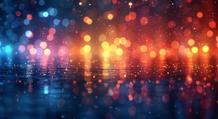 A vibrant mosaic of rain-kissed hues dances across the rippling surface, casting an ethereal glow in the darkness of a starry night - obrazy, fototapety, plakaty