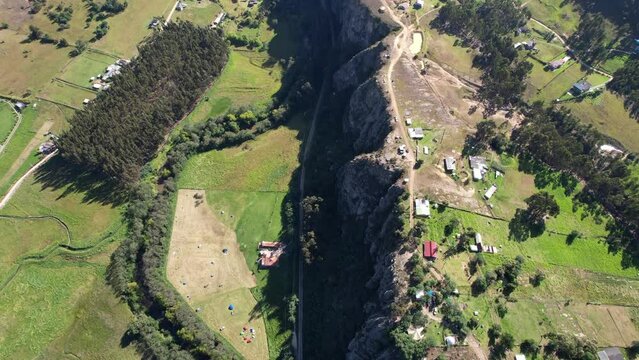 Aerial video of Rocas de Suesca tourist area for climbing enthusiasts. 