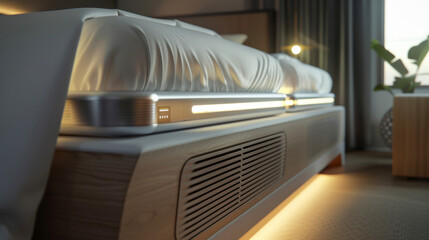 An upclose image of a ventilation system built into the bed which automatically adjusts to keep the sleeper at an ideal temperature for restful sleep.