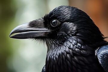 Fototapeta premium Raven closeup corvus. Natural eye. Generate Ai