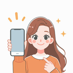 flat design illustration concept of woman pointing a finger at an empty smartphone screen