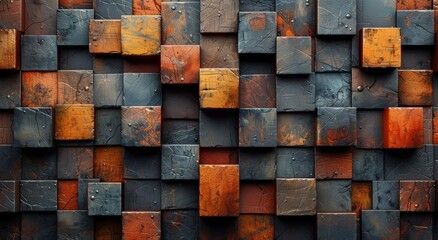 A mesmerizing display of orderly blocks crafted from rustic wood creates a striking outdoor wall, exuding a sense of balance and earthy charm