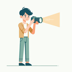 flat design concept illustration of a young man with a camera