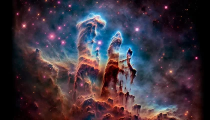 Fotobehang A nebulous cloud in deep space, featuring iconic pillars © House That AI Built