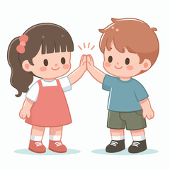 flat design illustration concept of children shows a match with a high five