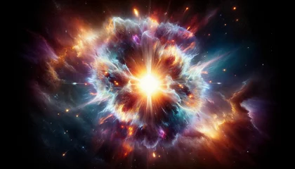 Foto op Canvas A supernova explosion in the depths of space, illustrating the awe-inspiring power of such cosmic events © House That AI Built