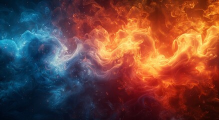 Fiery hues dance amidst a cosmic canvas of swirling gases, illuminating the boundless beauty of the...
