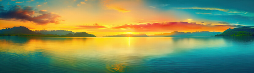 Sunset over lake - 744288856