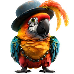 A joyful 3D cartoon depiction of a happy parrot sporting a sleek top hat.