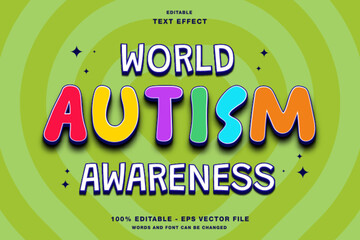 World Autism Day Cartoon 3D Editable Text Effect Template Style Premium Vector