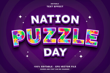 Fototapeta na wymiar Nation Puzzle Day 3D Editable Text Effect Template Style Premium Vector