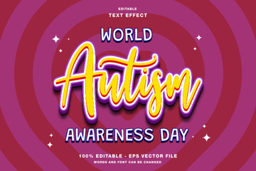 World Autism Day 3D Editable Text Effect Template Style Premium Vector