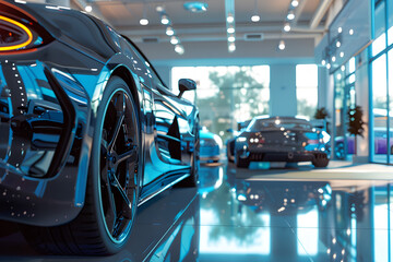 factory new car shining in show room. Generative AI