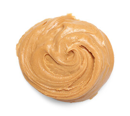 Sample of tasty nut butter isolated on white, top view