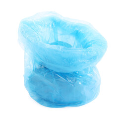 Blue plastic garbage bag isolated on white
