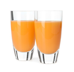 Tasty tangerine liqueur in shot glasses isolated on white