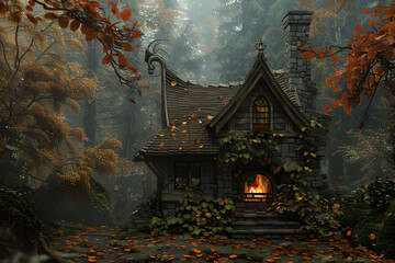 Naklejka premium spooky halloween house standing in a forest. Generative AI