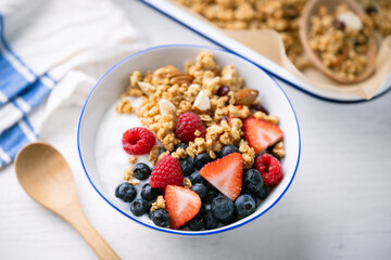 homemade granola with berries and yogurt