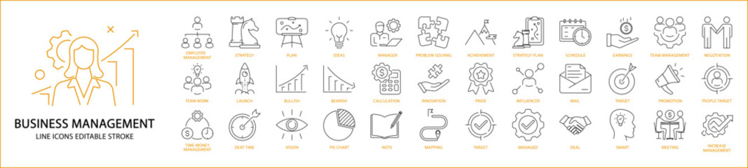 Fototapeta na wymiar Business Management icons. Business management icon set. Business management line icons. Vector illustration. Editable stroke.