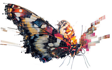 Distorted Butterfly Enhanced with Digital Effects Isolated on Transparent Background.