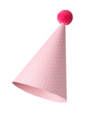One pink party hat isolated on white
