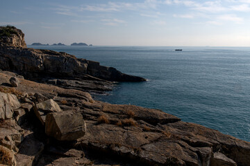 View of the seaside with cliffs and rocks