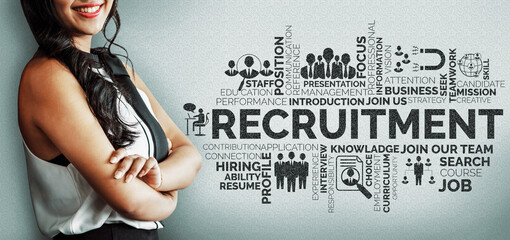 Human Resources Recruitment and People Networking Concept. Modern graphic interface showing...