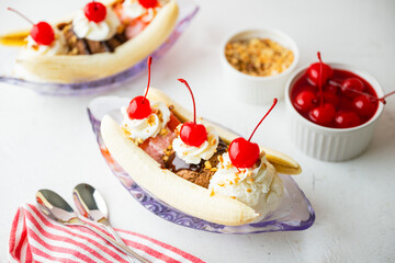 banana split with cherries and nuts