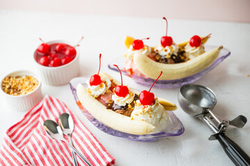 banana split with cherries and nuts